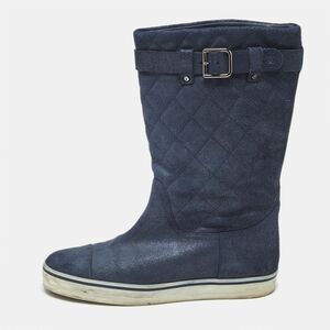 Chanel Shimmer Size 36 Navy Blue Suede Mid Calf Boots